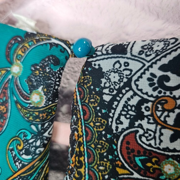 Paisley Print Green Dress Sheer Overlay Sleeveless Party Cocktail Autumn Harvest - Picture 10 of 12